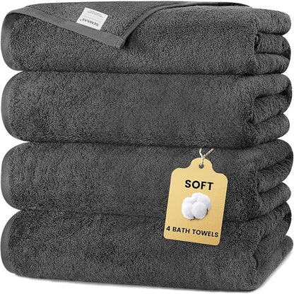 SEMAXE Grey Bath Towels Set of 4, 100% Cotton Luxury Bathroom Towels, and