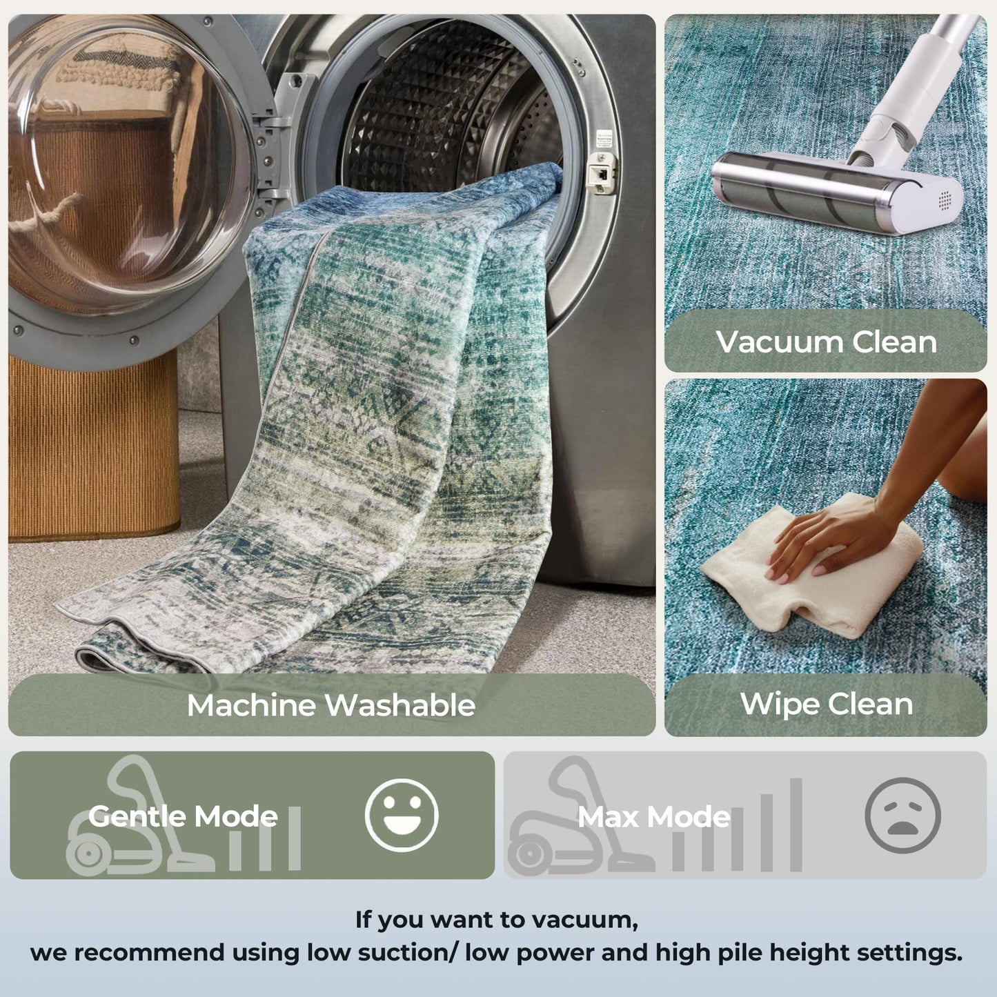 Kokia Abstract Teal Area Rugs 6x9 Boho Washable Distressed Retro Indoor Floor Rug Multicolor Low Pile Non-Slip Non-Shedding Carpet Bedroom Living Room Dining Room, Blue and Green