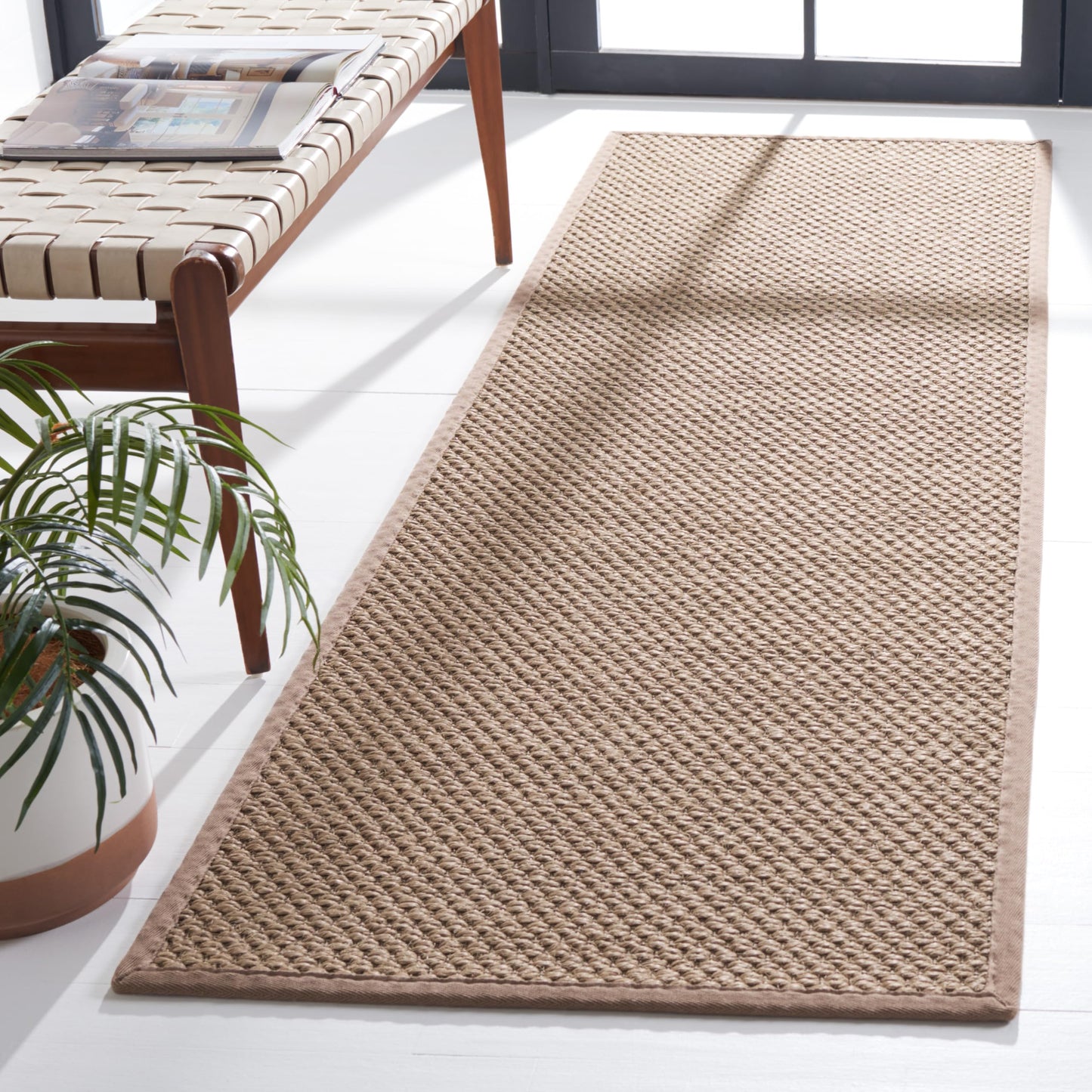 SAFAVIEH Natural Fiber Collection Runner Rug - 2'6" x 6', Natural & Grey, Rustic Farmhouse Border Sisal Design, Easy Care, Ideal for High Traffic Areas in Living Room, Bedroom (NF153A)