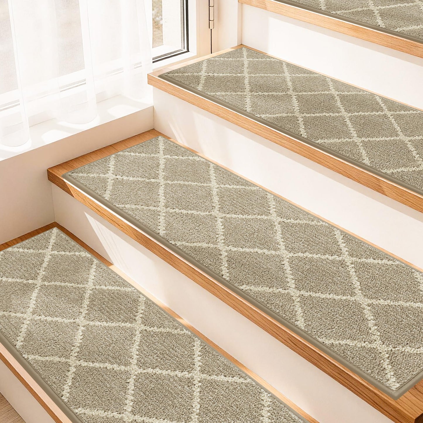 COSY HOMEER Stair Treads for Wooden Steps 9"x28", Non Slip Carpet Stair Treads, Peel and Stick Indoor Runners for Kids Elders and Dogs, 100% Polyester TPE Backing, 10pcs, Beige