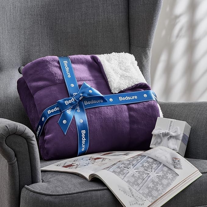 Bedsure GentleSoft Sherpa Fleece Throw Blanket for Couch - Thick and Warm Throw for Women, Soft Fuzzy Plush Blanket for Winter, Purple, 50x60 Inches