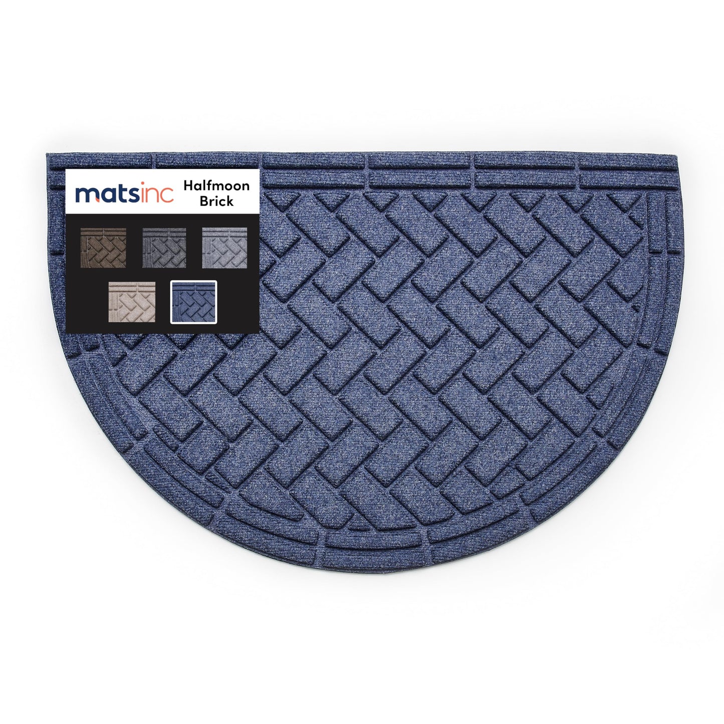 MATSINC Artisan Entry Front Door Mat - Rubber Back Indoor Outdoor with Half Moon Brick Design, Water Absorbing Welcome Front Door Mat Outside Entrance Made in The USA, 2' x 3'(Blue)