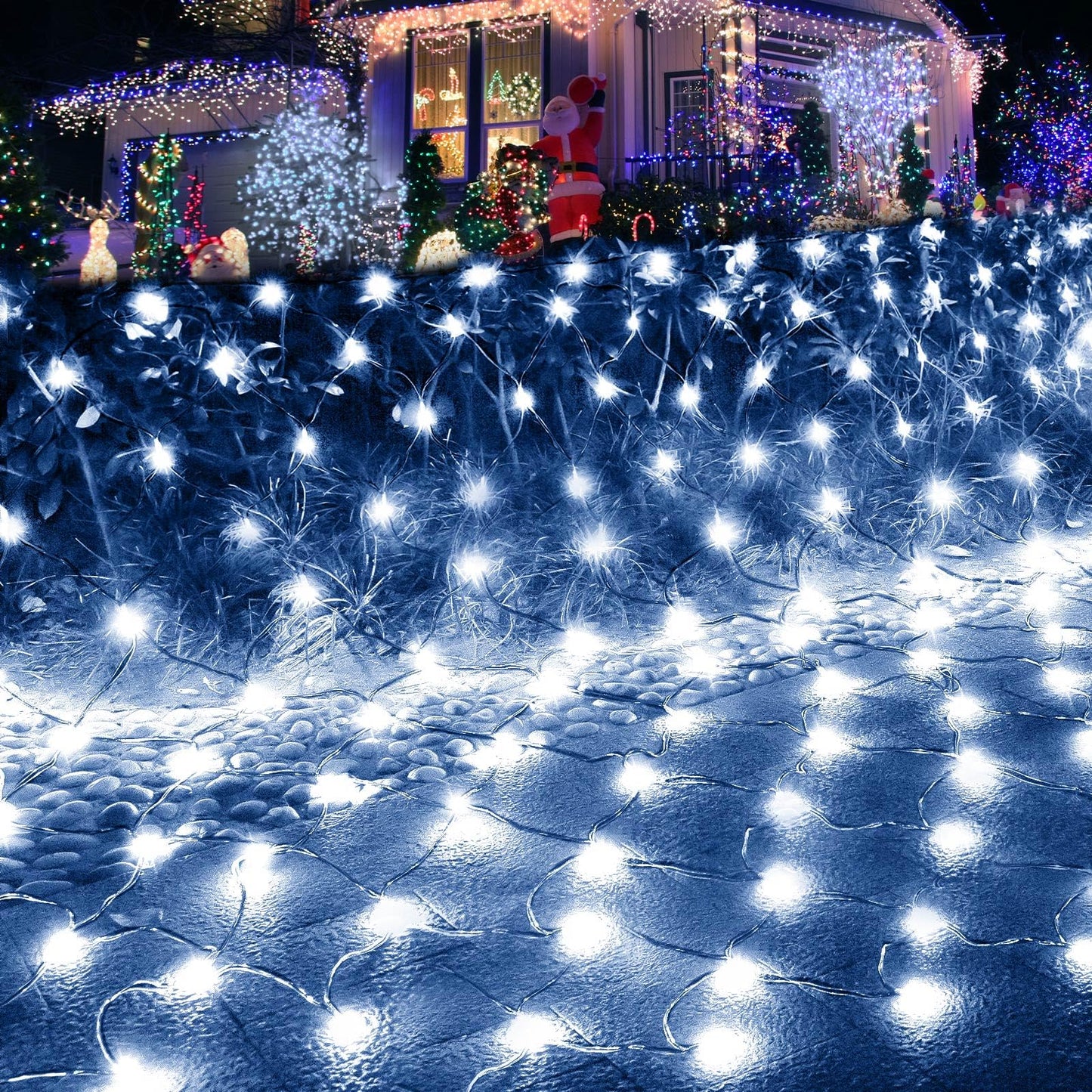 Pooqla Net Lights, 300LED Christmas Outdoor Mesh Light, 14.8x4.9 ft Fairy String Mesh Light 8 Modes Green Wire, Connectable Waterproof Net Lights for Bushes Tree Yard Christmas Decor, Cool White