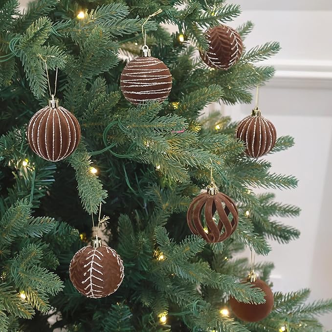 20PCS Velvet Ornaments for Christmas Tree, 2.36INCH Glitter Flocked Christmas Ornaments Decorations Balls Set Decor