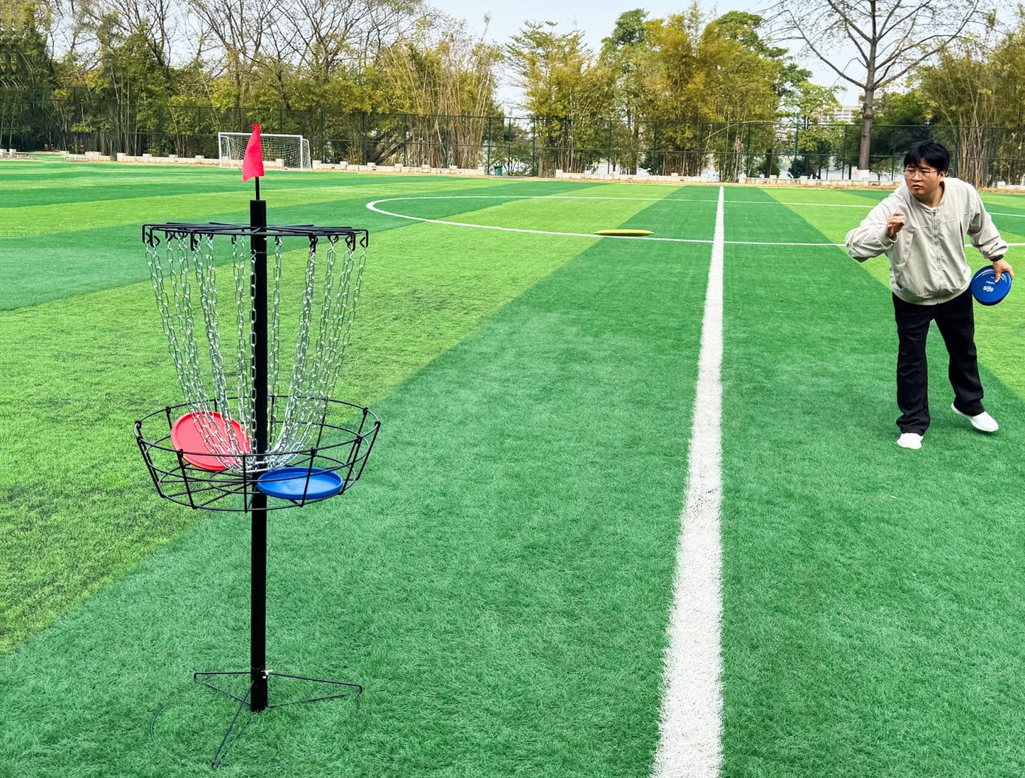 Disc Golf Basket - Portable Disc Golf Target with Heavy Duty 24-Chains Come with 3pcs Disc Golf Discs and Ground Stake -Suitable for Players of All Levels - Multi Color Available