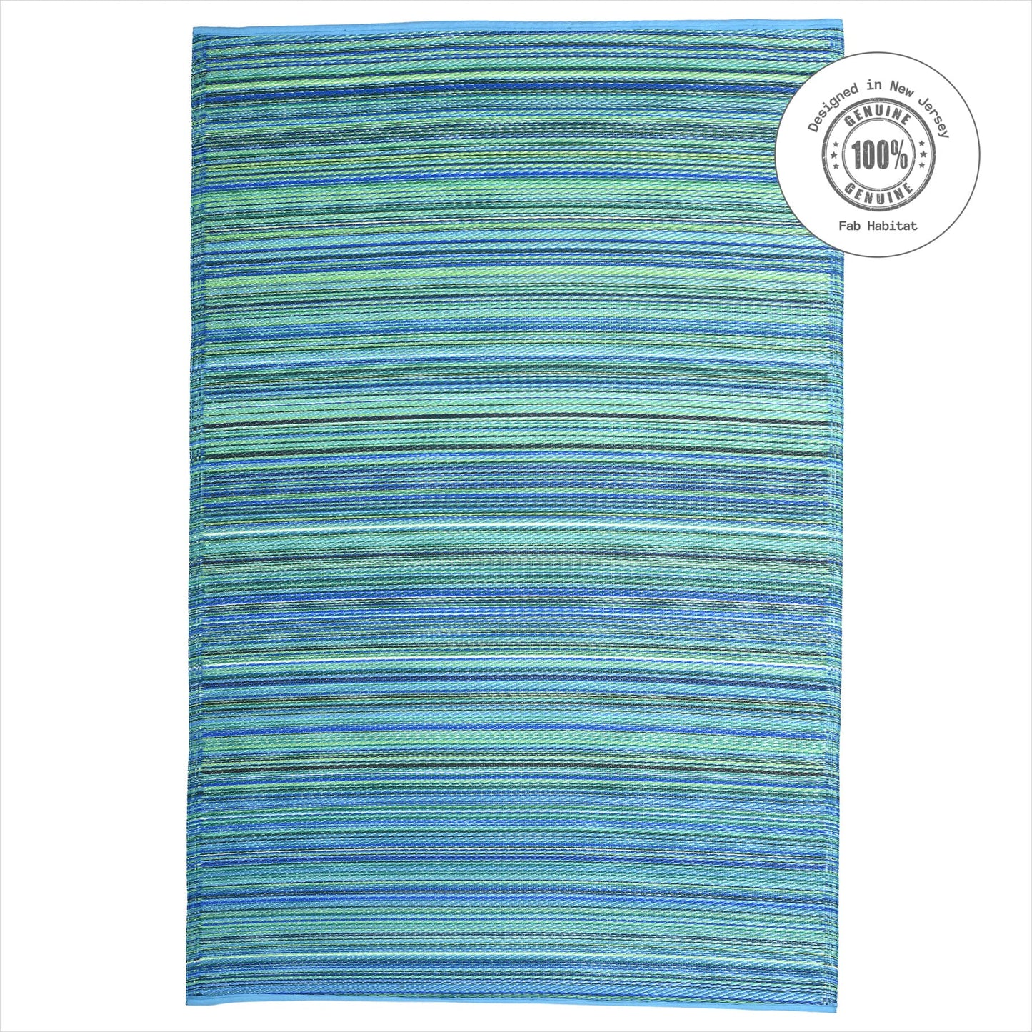 Fab Habitat Outdoor Rug - Waterproof, Fade Resistant, Crease-Free - Premium Recycled Plastic - Striped - Patio, Porch, Deck, Balcony, Sunroom - Cancun - Turquoise & Moss Green - 5 x 8 ft
