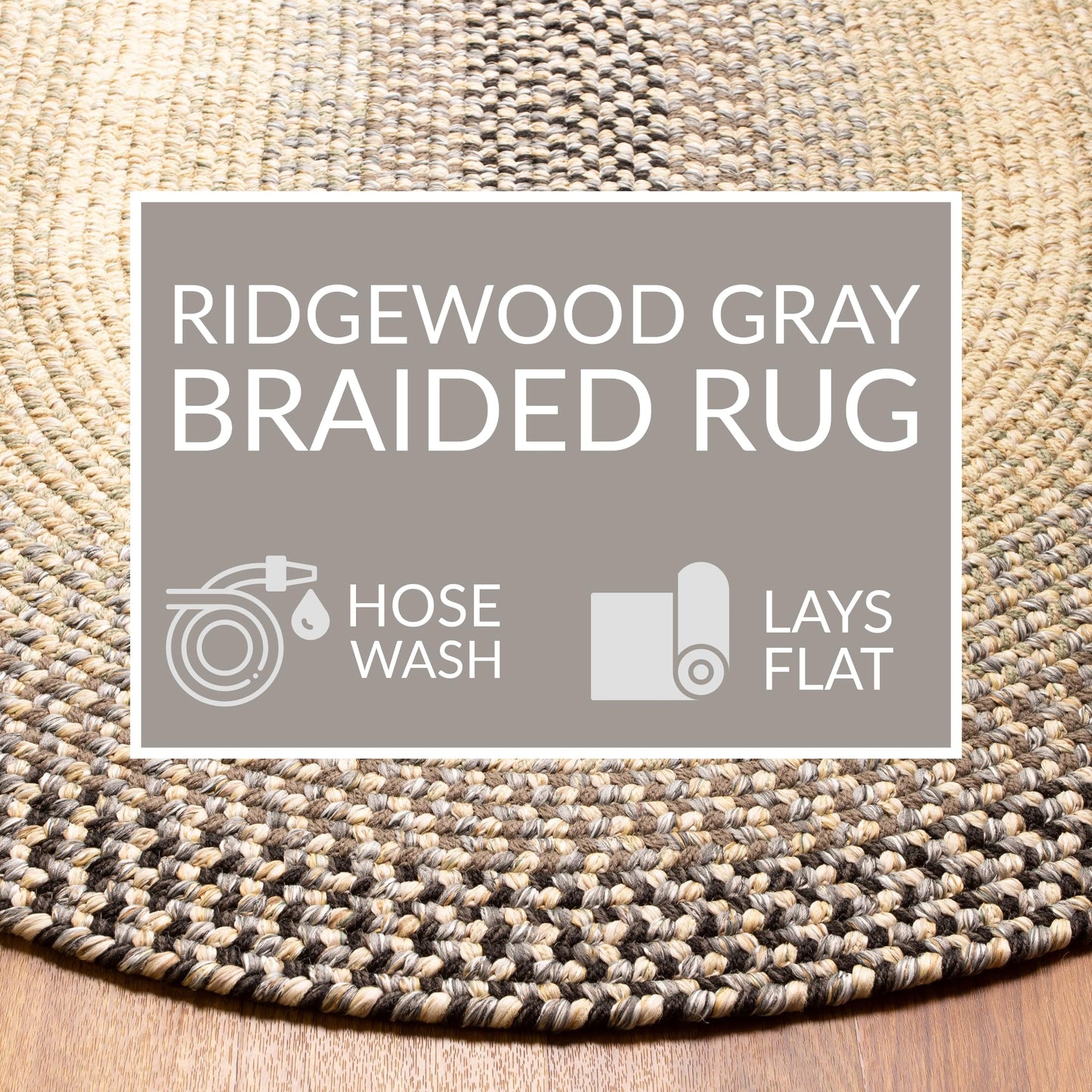 Super Area Rugs Braided Rugs 2X3 Farmhouse Kitchen Rug - Ridgewood Gray Braided Rug for Living Room - Reversible - Indoor/Outdoor - Made in USA - Graphite/Beige, 2' X 3' Oval