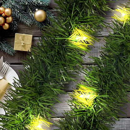 WATERGLIDE 49FT Lighted Christmas Green Garland with 100 Count Clear String Lights, Pre-lit Long Artificial Greenery Garlands, Plug in Holiday Decorative Lights for Indoor Outdoor Decor