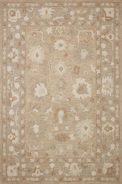 Loloi Chris Loves Julia Dorothea Collection DRT-02 Khaki/Dove 7'-9" x 9'-9" Area Rug Wool Neutral Floral Living Room Bedroom Carpet