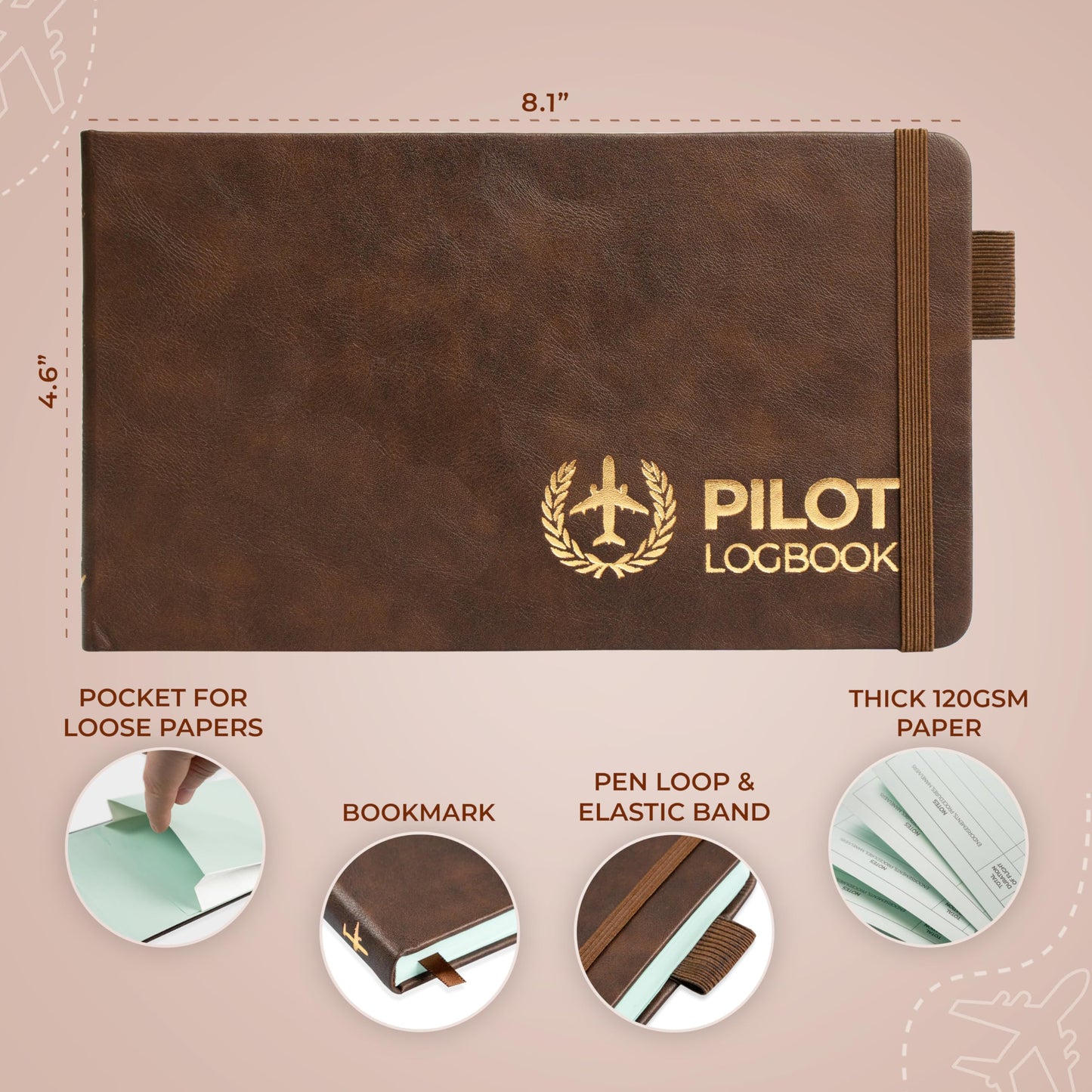 Clever Fox Pilot Logbook – Hardcover Flight Log Journal for Professional & Student Pilots – Aircraft Record Book, Aviation Gifts & Gear (Aviator Brown)