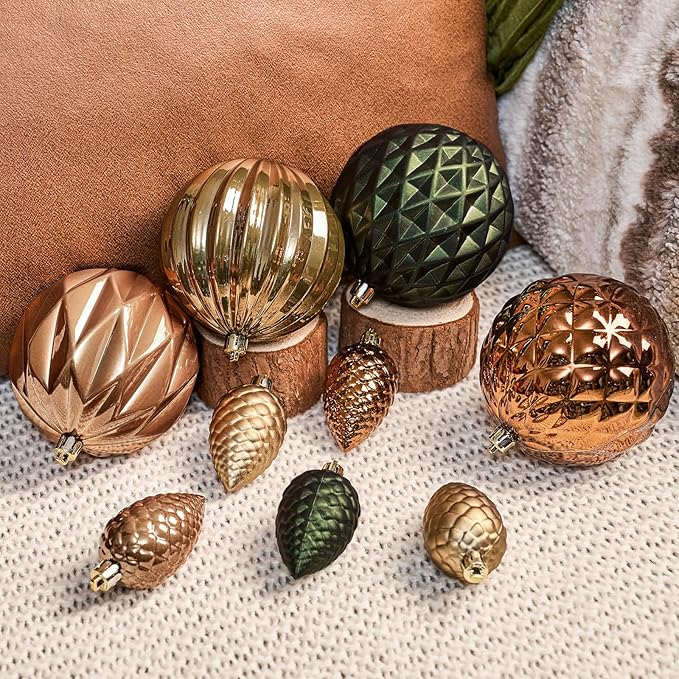 JORNOY Christmas Tree Ornaments, 4inch/100mm Shatterproof Ornaments for Christmas Tree Set - Large Plastic Decorative Hanging Balls Ornaments for Xmas Tree Decorations Party, 12ct (Earth Tone)