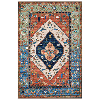 Lahome Boho Rugs for Living Room 4x6 Area Rug Machine Washable Bedroom Rugs Non-Slip Low-Pile Entryway Carpet Throw Oriental Distressed Kitchen Indoor Floor Carpet for Dining Room Bathroom Adelyn