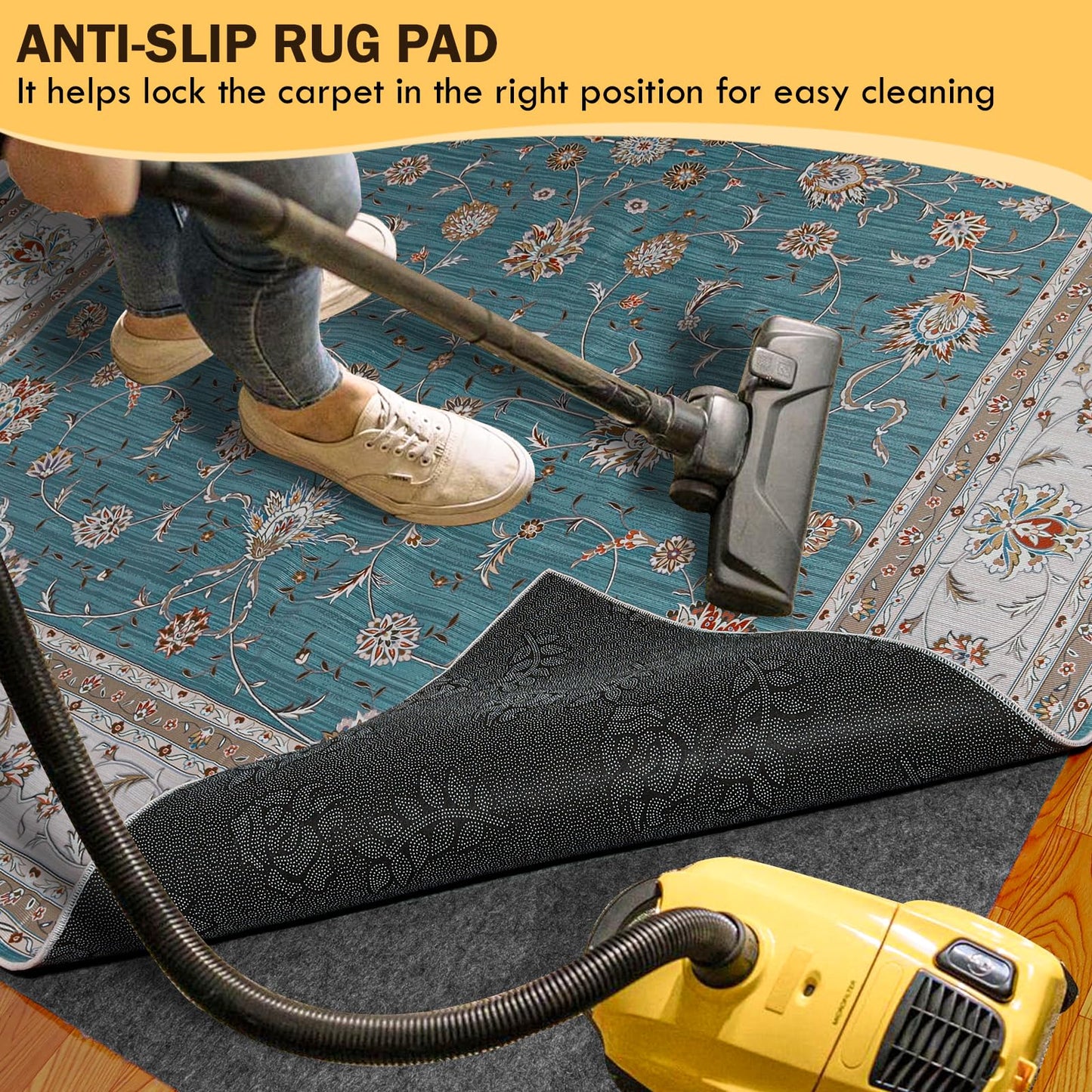 Waterproof Rug Pad 9x12 Ft, Under Area Carpet Padding, Non Slip Felt Rug Pads for Hardwood Floors, Protective Underlay Keeps Rugs in Place Without Wrinkles
