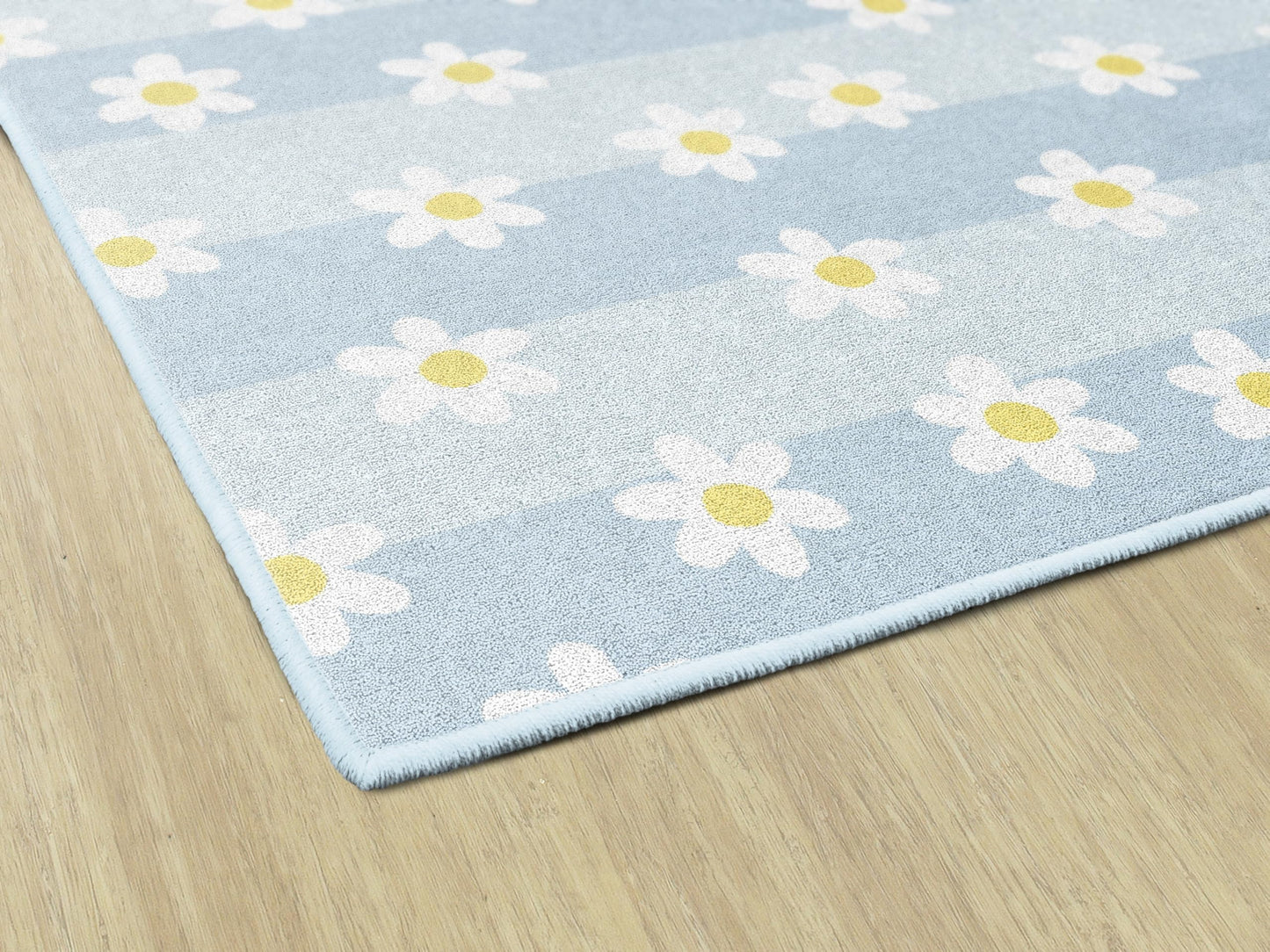 Flagship Carpets Pretty in Pastel Daisies On Blue Stripes Educational Area Rug for Kids Room, Children's Classroom Rug for Teaching and Playroom, 7'6" X 12' - Blue Stripes