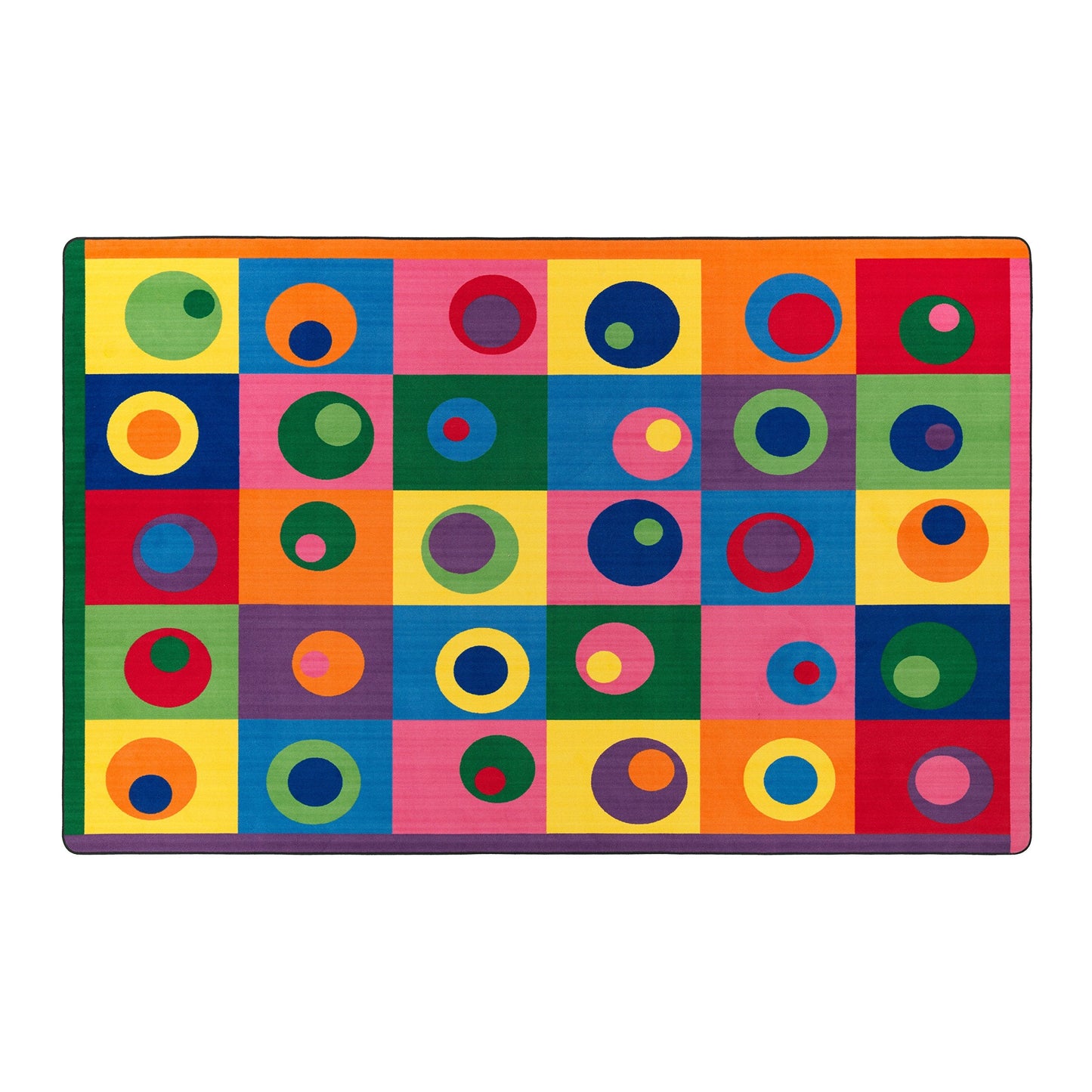 Silly Circles Colorful Abstract Children's Classroom Seating Area Rug for Preschools, Daycares, Libraries and Learning Centers for Teaching and Play, (Seats 30), 7'6" x 12' - Multicolor