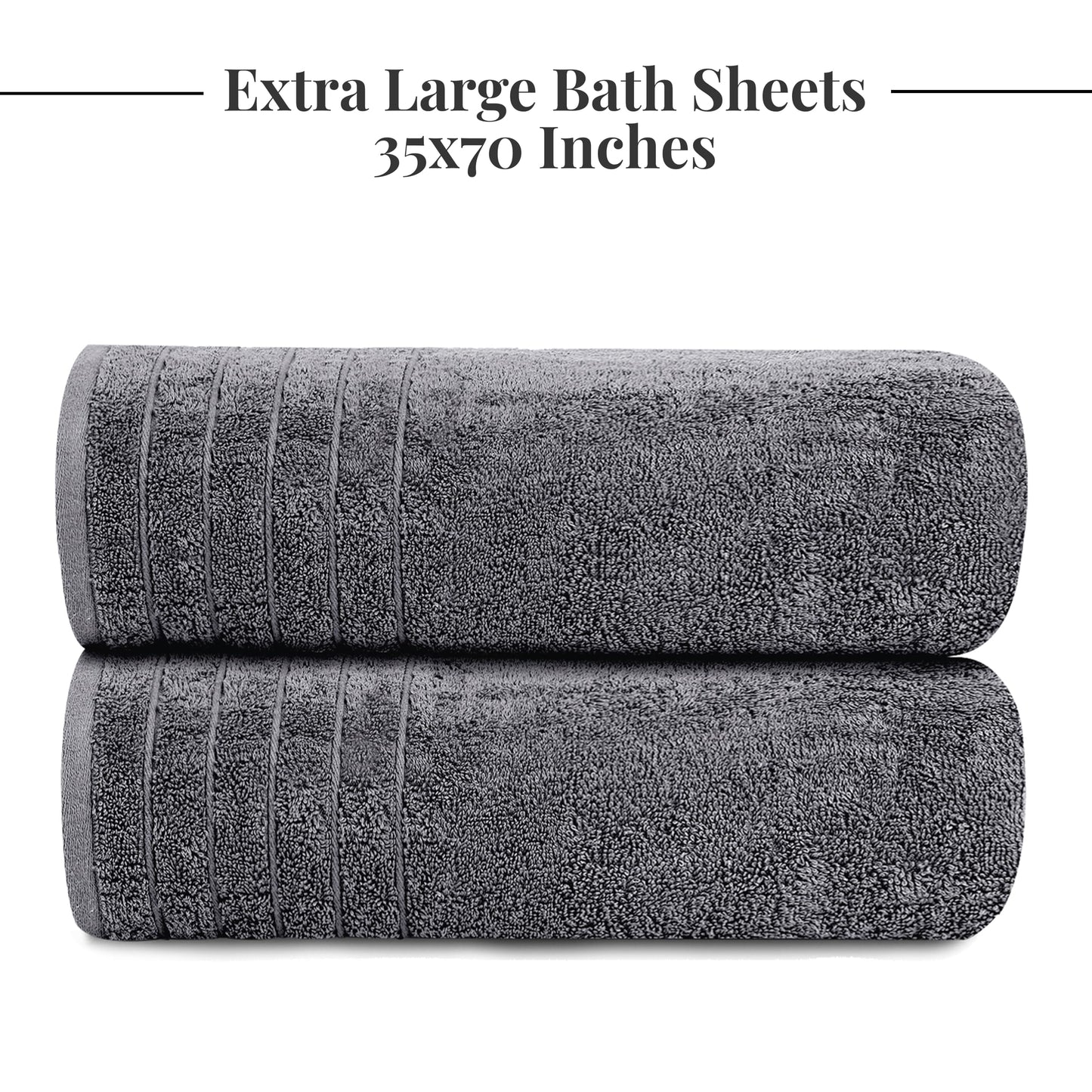 Tens Towels Pack of 2 Extra Large Bath Sheets 35 x 70 Inches, 100% Cotton, Larger & Lighter Weight, Quicker to Dry, Super Soft & Absorbent, Oversized Bath Towels, Dark Grey