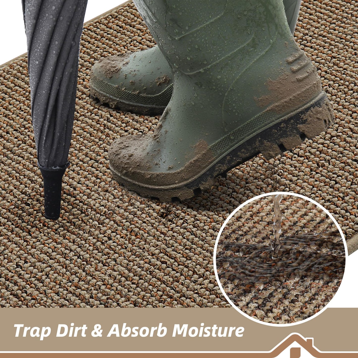BEQHAUSE Dirt Trapper Door Mat 32" x 48", Non-Slip Washable Doormats Entrance Mat, Dirt Resistant and Absorbent Welcome Mat, Low Profile Floor Mats for Front Back Door and Entryway, Beige
