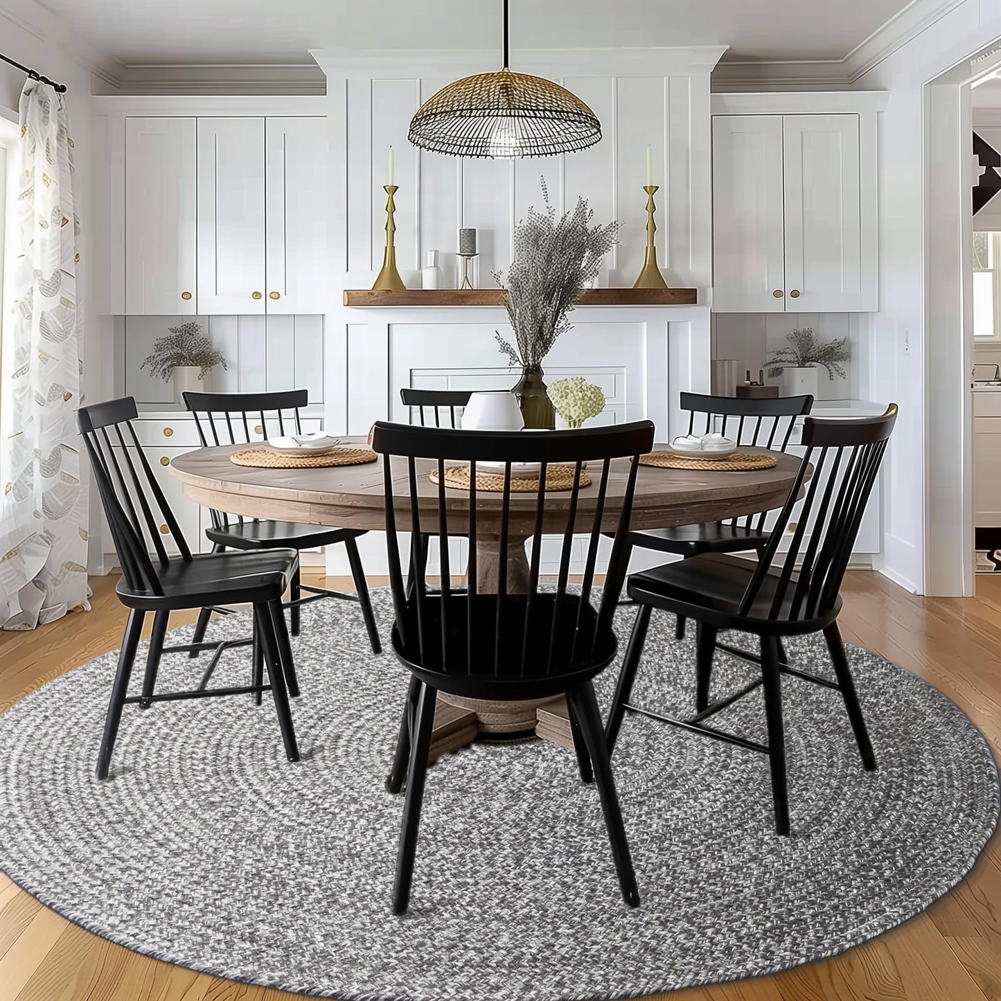 Super Area Rugs Gray/Ivory Braided Rug - Round Rug for Dining Table/Kitchen -4ft Circular Farmhouse Indoor Woven Construction
