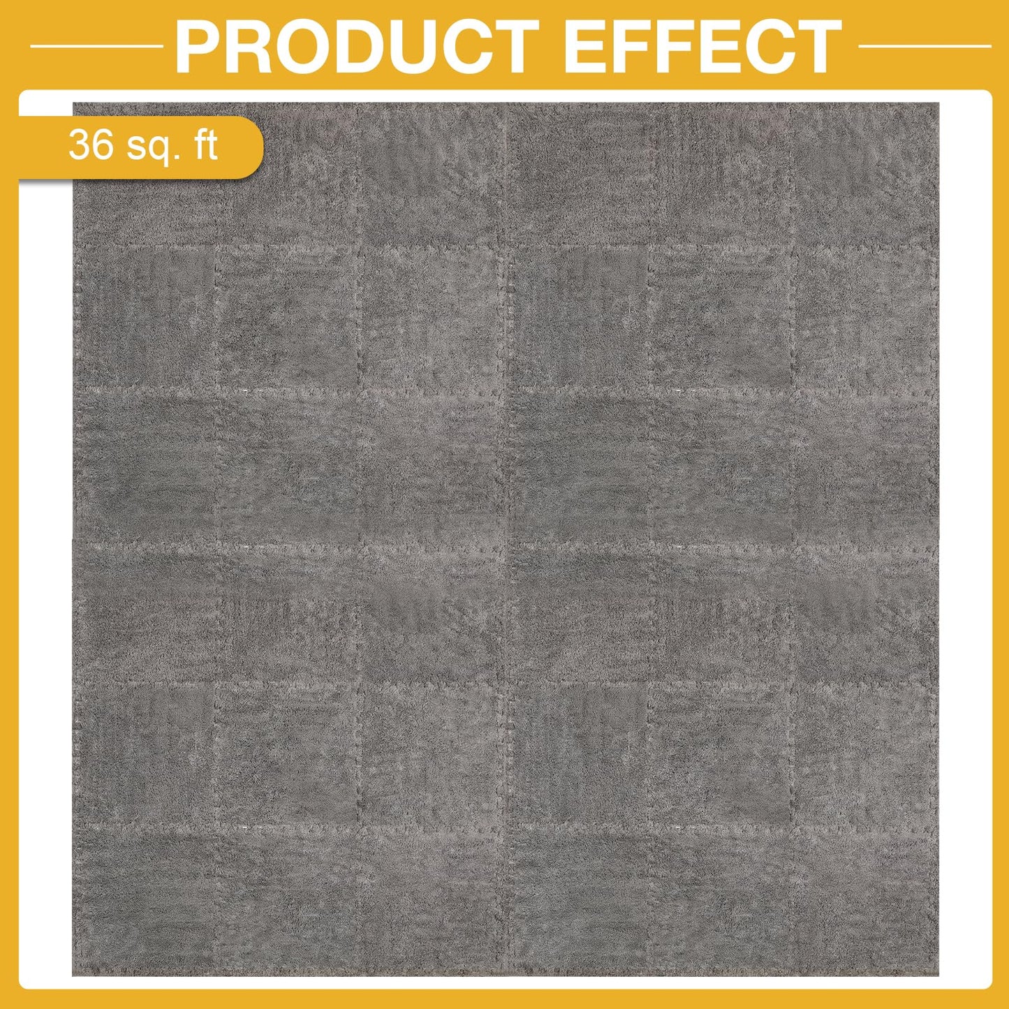 36 Pcs Plush Interlocking Carpet Tiles, Non-Toxic Shaggy Foam Carpet Tiles for Toddler Baby, Anti-Slip, EVA Foam Interlocking Tiles for Floor, Nursery, Playroom, Grey