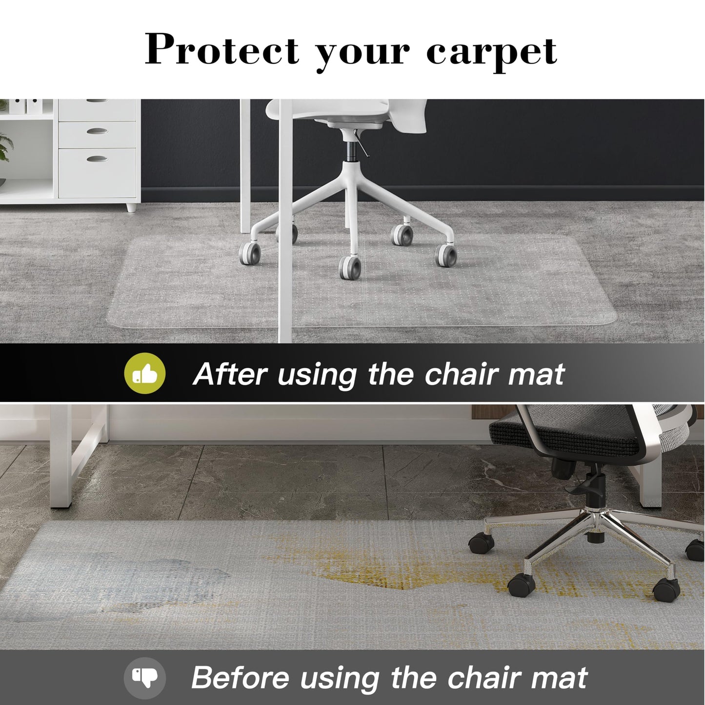 Lebata Office Chair Mat for Carpet Floor, 48" x 65", Slip Resistant Heavy Duty Under Desk Protector for Low Pile Carpets, Rolling Computer Mat with Studs for Home