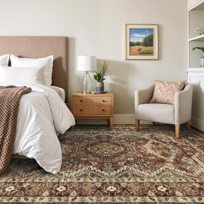Rugland 5x7 Area Rugs - Stain Resistant Washable Rug, Anti Slip Backing Rugs for Living Room, Vintage Tribal Area Rugs (TPR07-Rust, 5'x7')