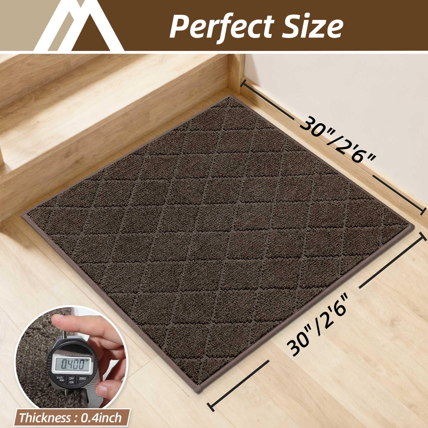 COSY HOMEER Edging Stair Treads Non-Slip Corner Indoor Stair Runners for Wooden Steps,Landing Slip Resistant Stair Rugs Mat for Kids and Dogs,100% Polyester TPE Backing,Brown,30x30 inch