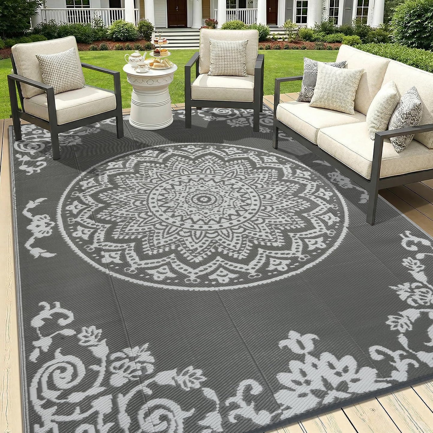 famibay Outdoor Rug Waterproof 5x8 ft, Reversible Outdoor Plastic Straw Rug, UV-Resistant Patio Rug Lightweight Portable RV Mat Indoor Outdoor Carpet for Camping, Balcony, Deck, Backyard, Picnic