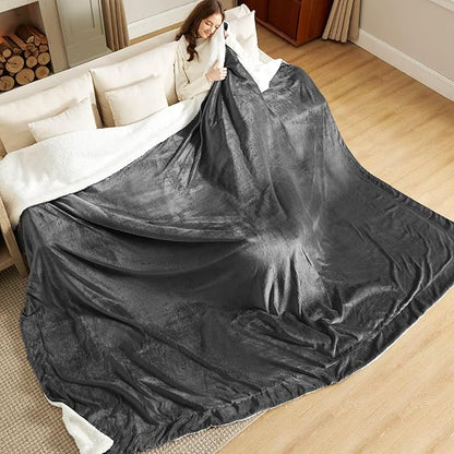 Bedsure GentleSoft Sherpa Fleece Oversized Cal King Blankets for Bed - Thick and Warm Throw for Men, Soft Fuzzy Plush Large Blanket for Winter, Charcoal, 112x98 Inches