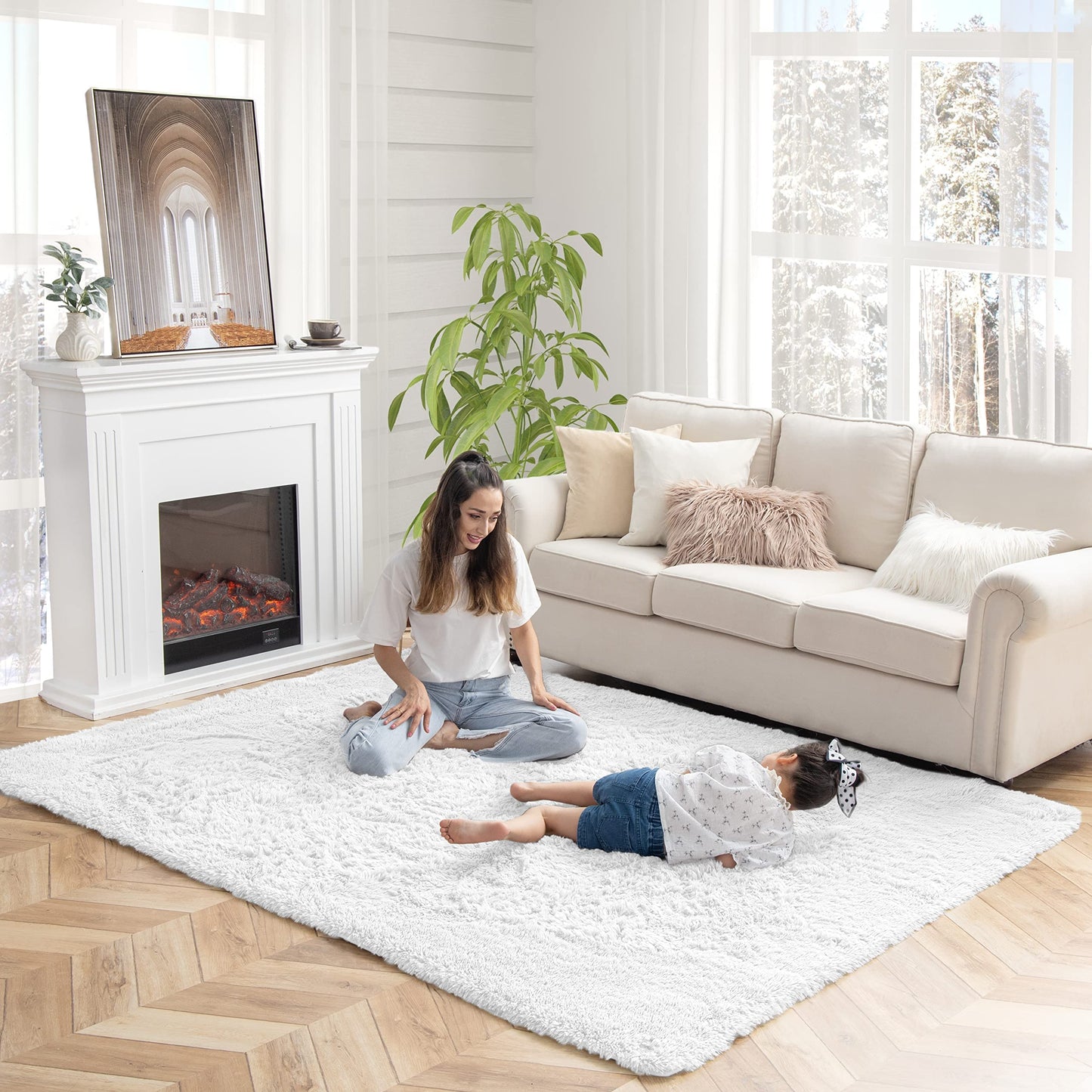 Ashler Area Rugs Ultra Soft Carpets Indoor, Fluffy Rugs for Bedroom Kids Room, Shaggy Washable Nursery Floor Rugs for Home Decor, Ture White, 6 x 8 Feet