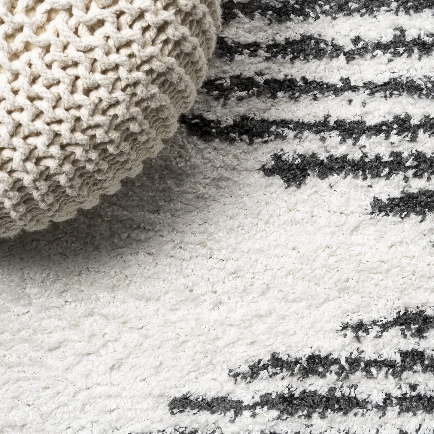 JONATHAN Y Elm Diamond Stripe Shag White/Gray Runner Rug, 2x10, Geometric, Bohemian, Contemporary, Easy-Cleaning for Living Room, Bedroom, Kitchen, Pet Friendly, Non-Shedding (MOH408A-210)