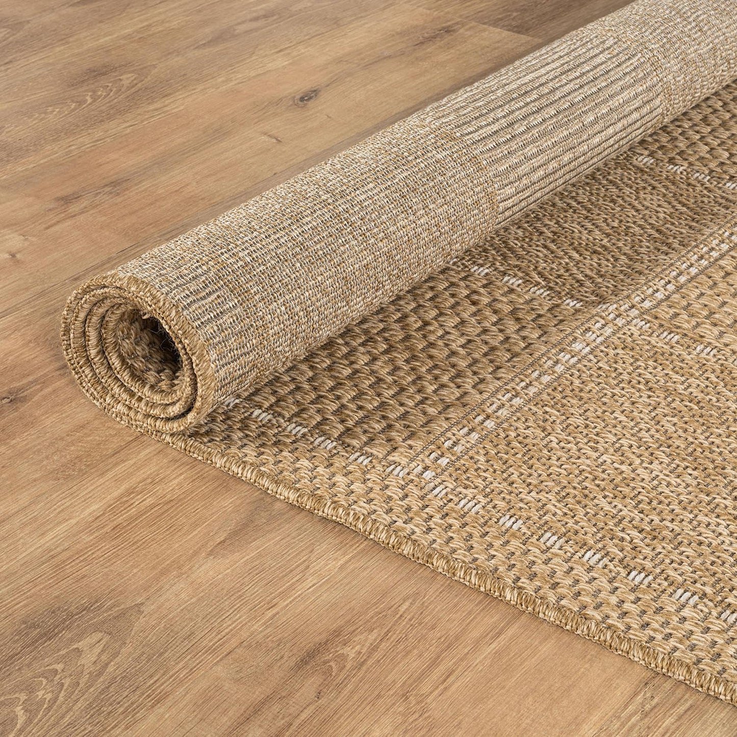 Beverly Rug Easy Jute Checkered Squared Rug 9x12 Washable Large Indoor Outdoor Area Rugs for Living Dining Room Patio Office Stain Resistant Non Shedding Casual Indoor Outside Carpet 9 x 12 Natural