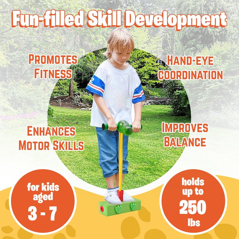 Playbees Foam Pogo Stick Dinosaur Jumper for Kids 3, 4, 5, 6, 7, Years Old Coolest Toys for 5 Year Old Boy Themed Bungee Pogo - Inside & Outside Fun for Boys & Girls