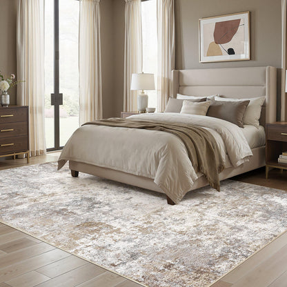 UERMEI 9x12 Washable Area Rug - Neutral Modern Abstract Living Room Rugs, Non-Slip Soft Large Indoor Floor Carpet for Bedroom Home Office & Under Dining Table Decor, Brown Grey