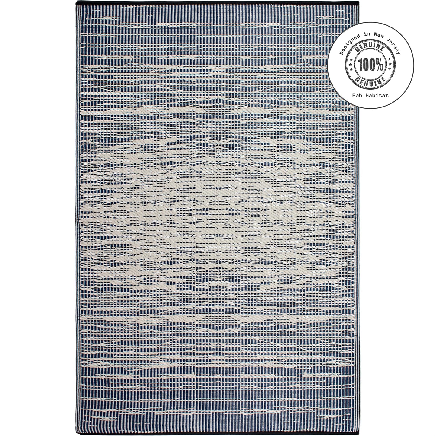 Fab Habitat Outdoor Rug - Waterproof, Fade Resistant, Crease-Free - Premium Recycled Plastic - Distressed Abstract - Porch, Deck, Balcony, Mudroom, Laundry Room, Patio - Brooklyn - Blue - 3 x 5 ft