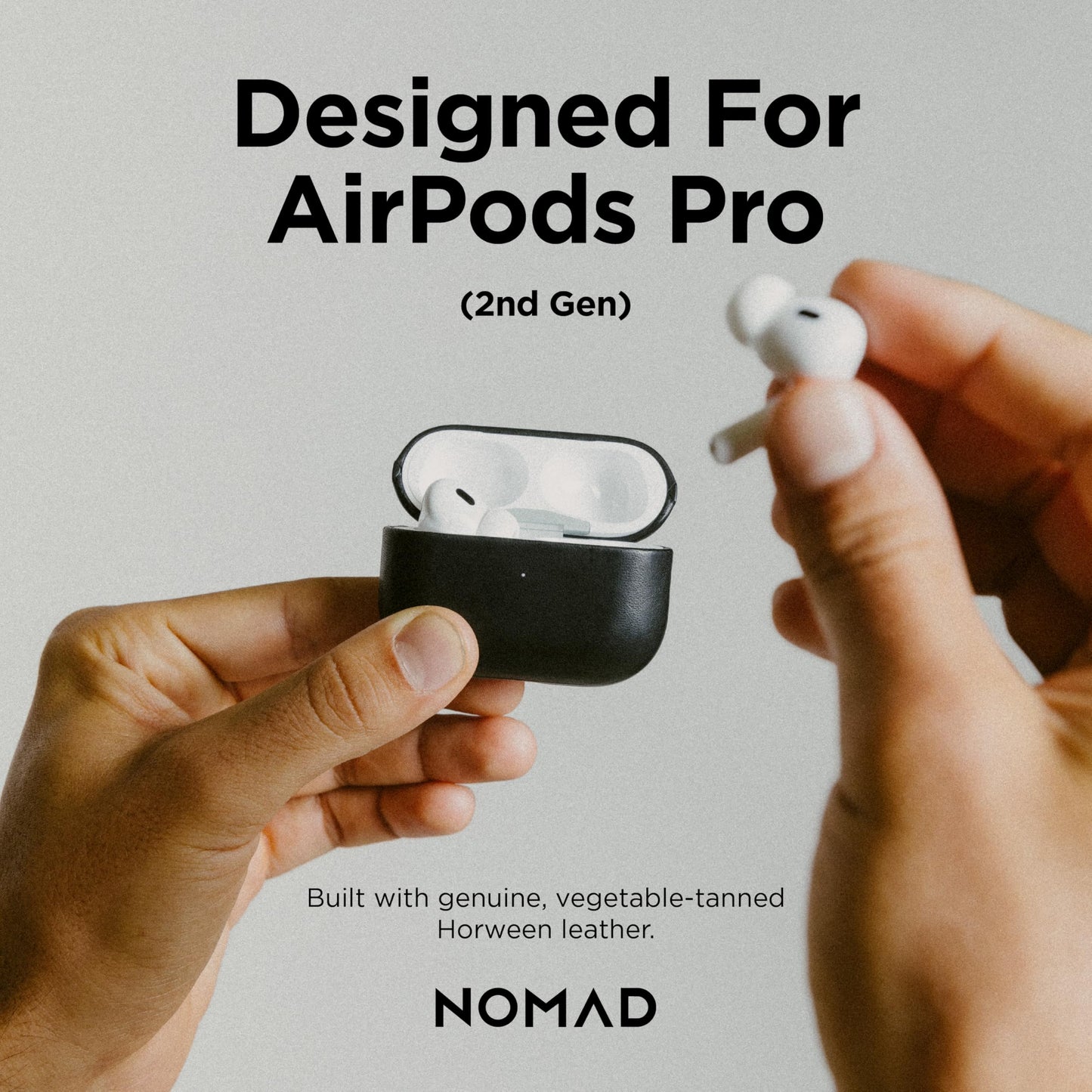 Nomad Airpods Pro 2 Case in Black Horween Leather, AirPods Pro 2nd gen Case Cover, Compatible with AirPods Pro Case 1st gen and 2nd, Case Cover, Qi and MagSafe Charging Compatible