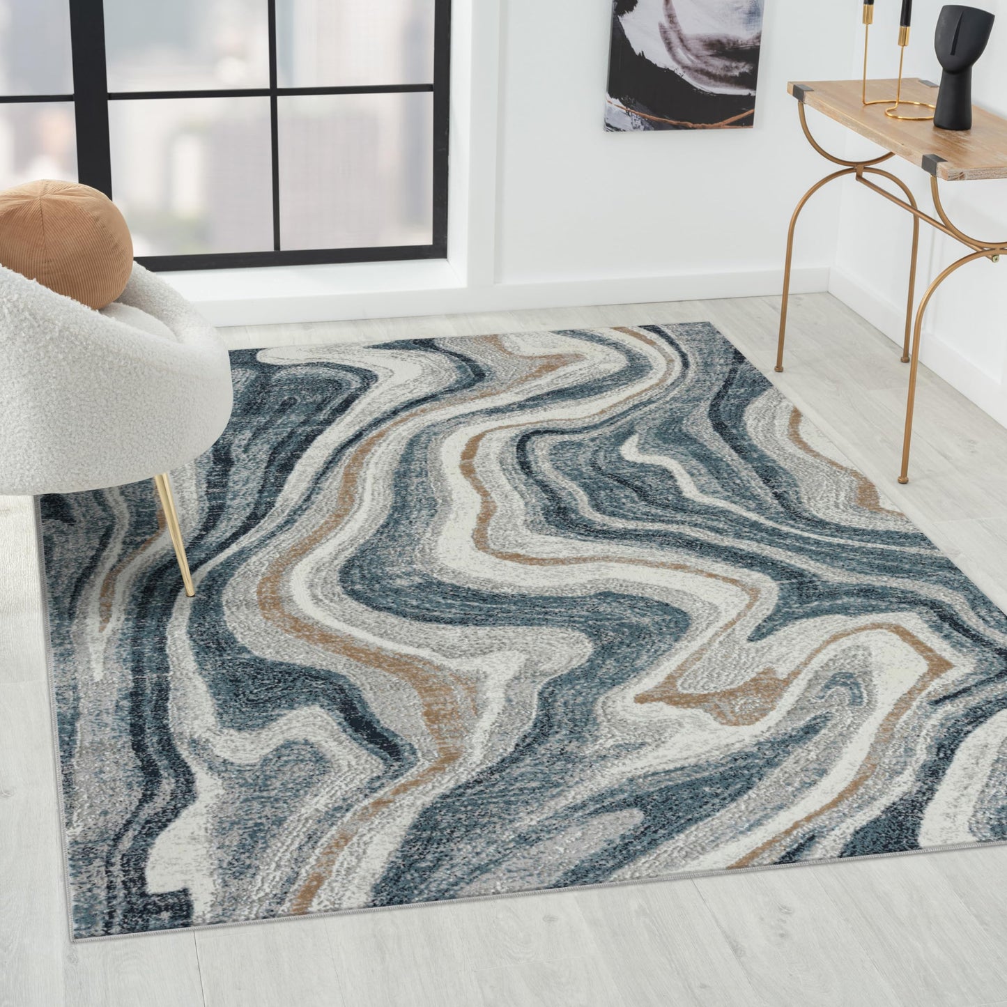 LUXE WEAVERS Marble Patterned Abstract Swirl Blue 5x7 Area Rug