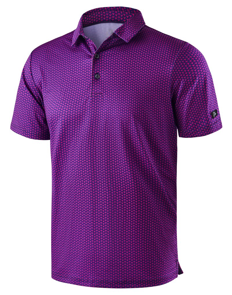 Obla Mens Golf Polo Shirts Short Sleeve Dry Fit Performance Moisture Wicking Casual Print Collared Golf Shirts for Men (Purple Buffalo_L)