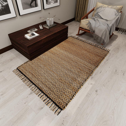 Eco Crave Handmade Jute Area Rug 3x5 ft – Brown & Black Diamond Pattern Natural Hand-Woven Low Pile Non-Slip High Traffic Area Floor Rug for Indoor Outdoor, Farmhouse Boho Area Rug, 36x60 Inches