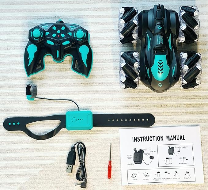 Gesture Sensing RC Stunt Car with Light 2.4G 4WD Hand Controlled Gravity Remote Control Car Toy with 360° Flips Car for Boys Age 6 and Up Blue