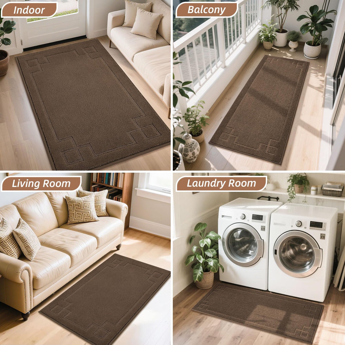BEQHAUSE Door Mat 32" x 48", Non-Slip Door Mats Indoor Entryway Rugs Washable Low-Profile Absorbent and Dirt Trapper Floor Mats, Dog Door Mat for Front Back Door, Mud Wet Shoes & Paws, Brown