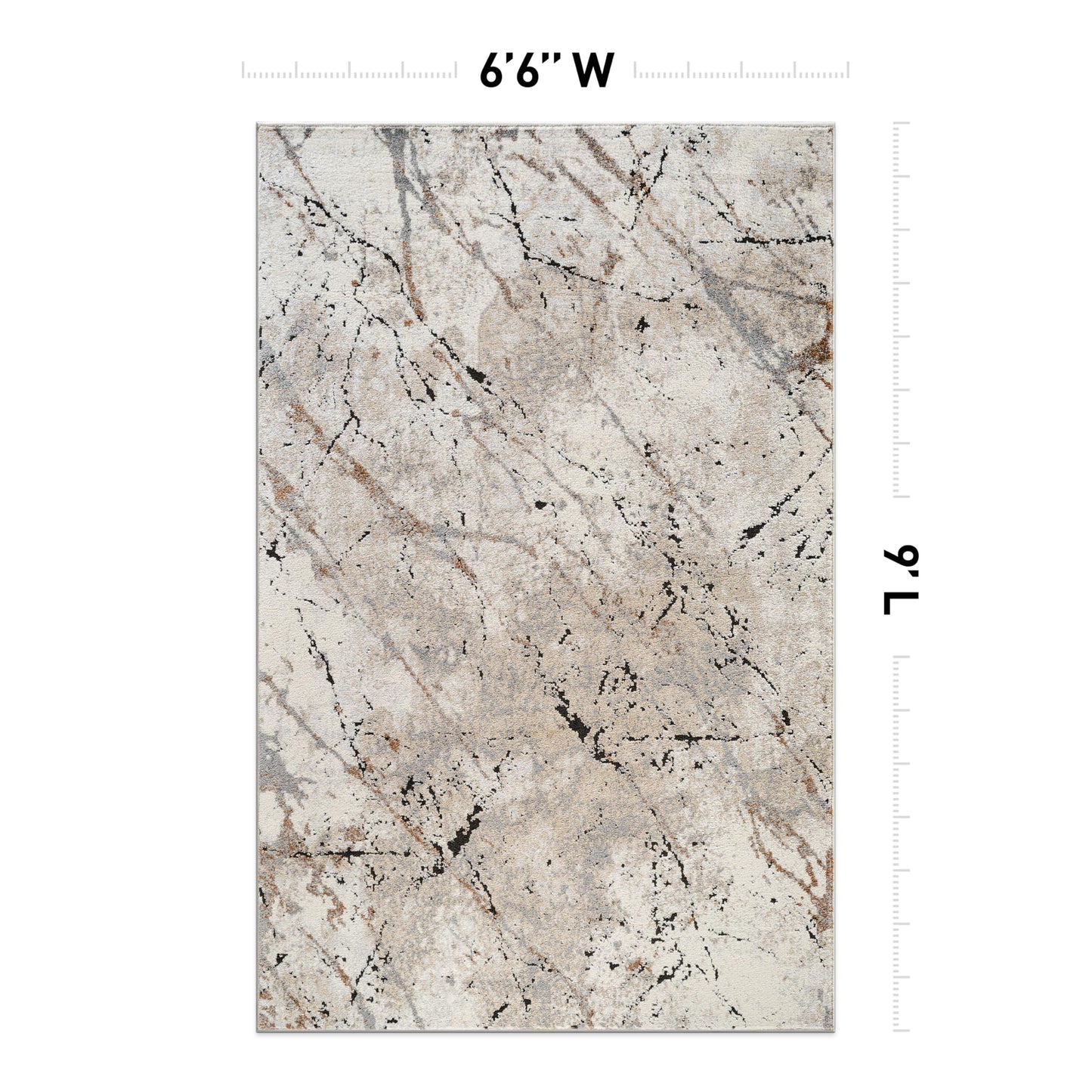 Rugshop Drifted Marble Abstract Area Rug Durable, Kid & Pet Friendly Gray, Ivory, Neutral Tones 6' 6" x 9' Great for Under Dining Sets, Large Bedrooms, or Home Offices