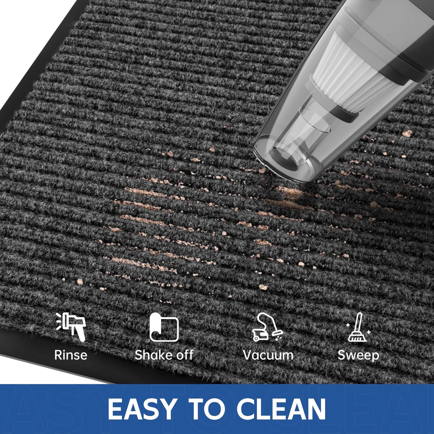 Naturei Front Door Mat, 4' x 6' Heavy Duty Indoor Outdoor Doomat, Commercial Industry Rugs with Rubber Backing, Non-Slip Low Profile Welcome Entry Mat for Patio, Home, Grey