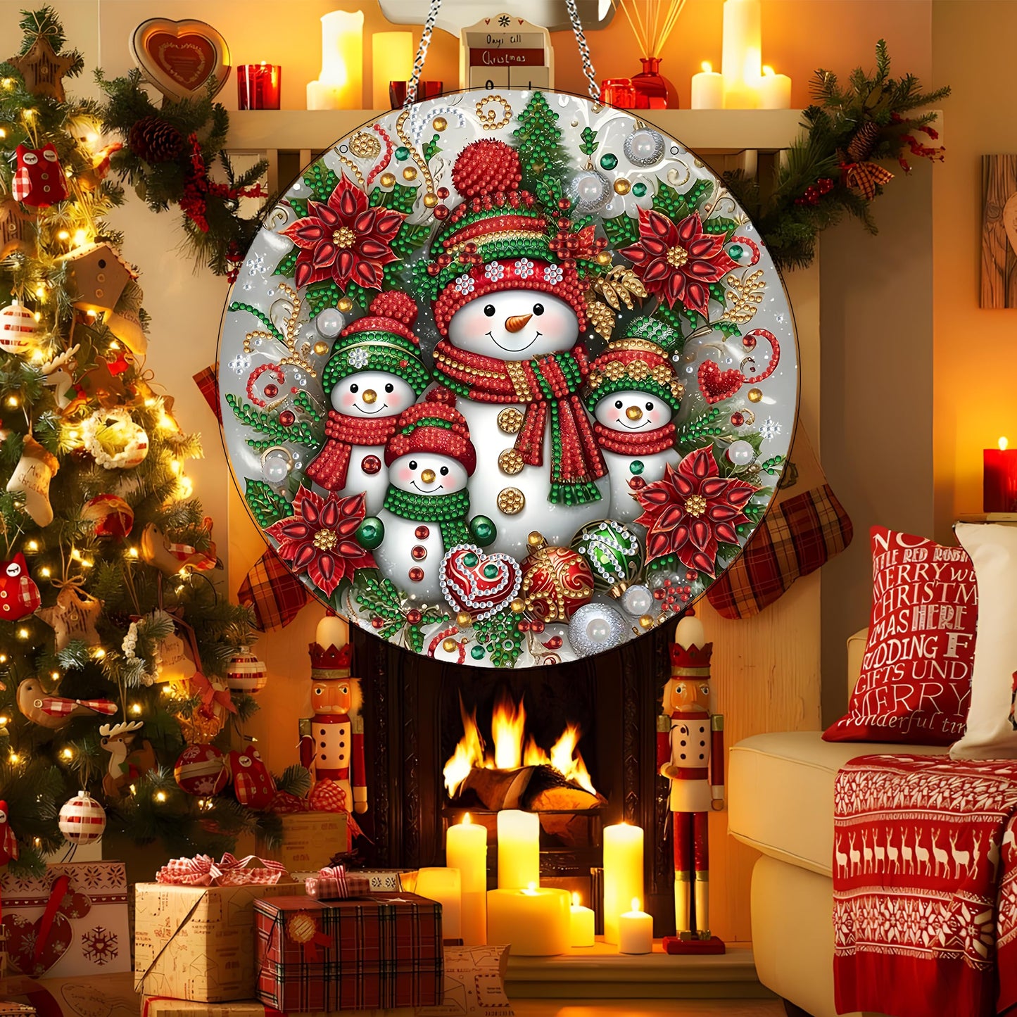 DIY Diamond Art Painting Wreath Kits，Special Shaped Rhinestone Hanging Ornament Diamond Art Window Pendants for Gift Home Garden Wall Hanging Kits,Double Sided (Snowman-1)