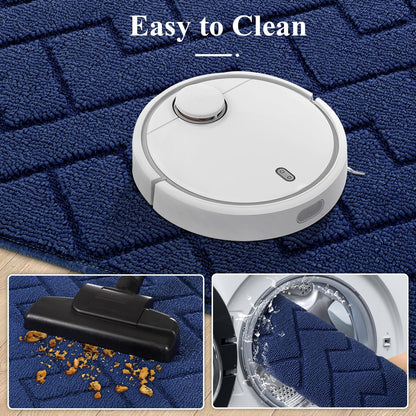 hicorfe Kitchen Runner Rugs and Mats Sets,2 Pieces Absorbent Non-Slip Kitchen Rug,Comfort Kitchen Mat for Floor,Washable for Kitchen,Hallway,Office,Sink,Laundry(20"x48"+20"x32" Navy Blue)