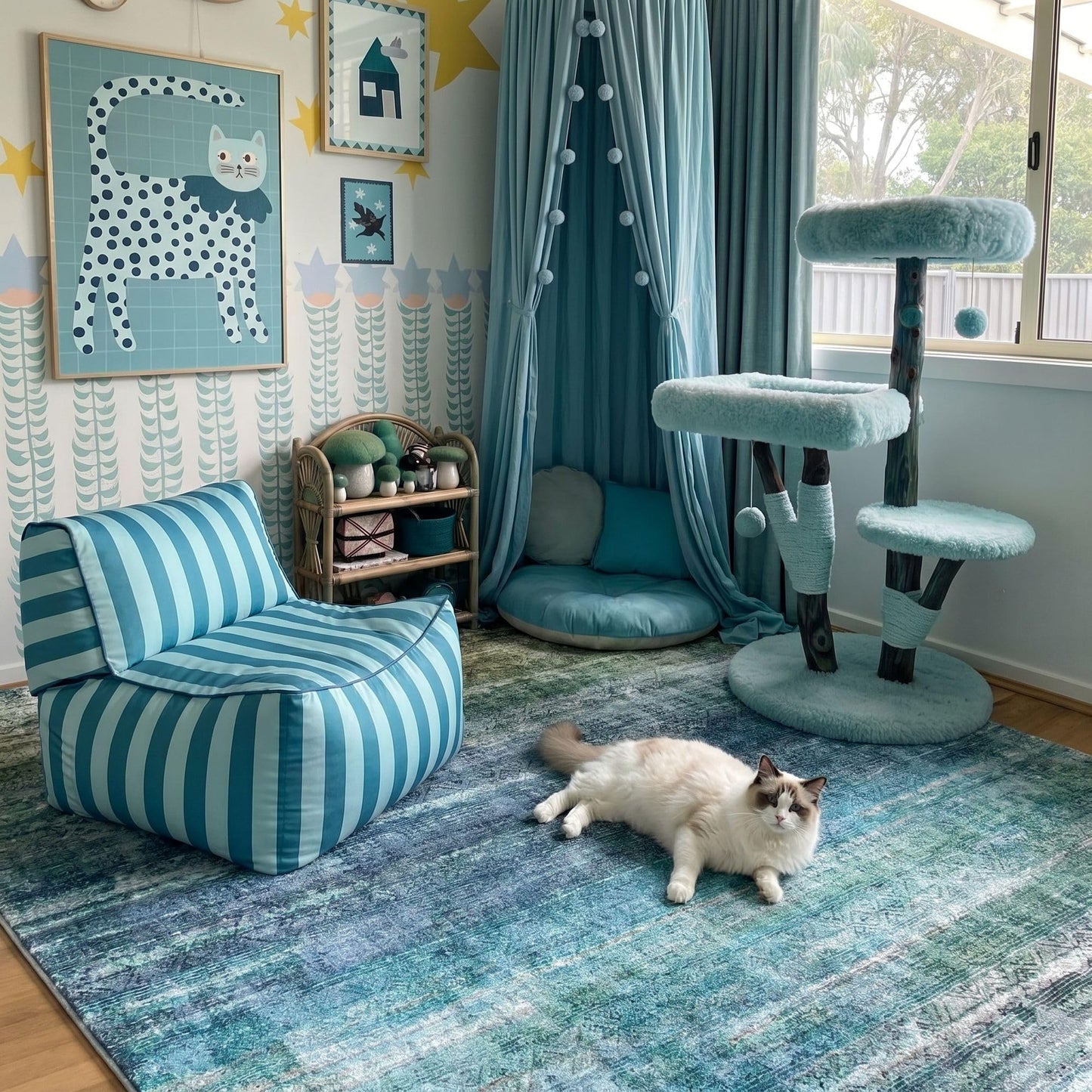 Kokia Abstract Teal Area Rugs 6x9 Boho Washable Distressed Retro Indoor Floor Rug Multicolor Low Pile Non-Slip Non-Shedding Carpet Bedroom Living Room Dining Room, Blue and Green