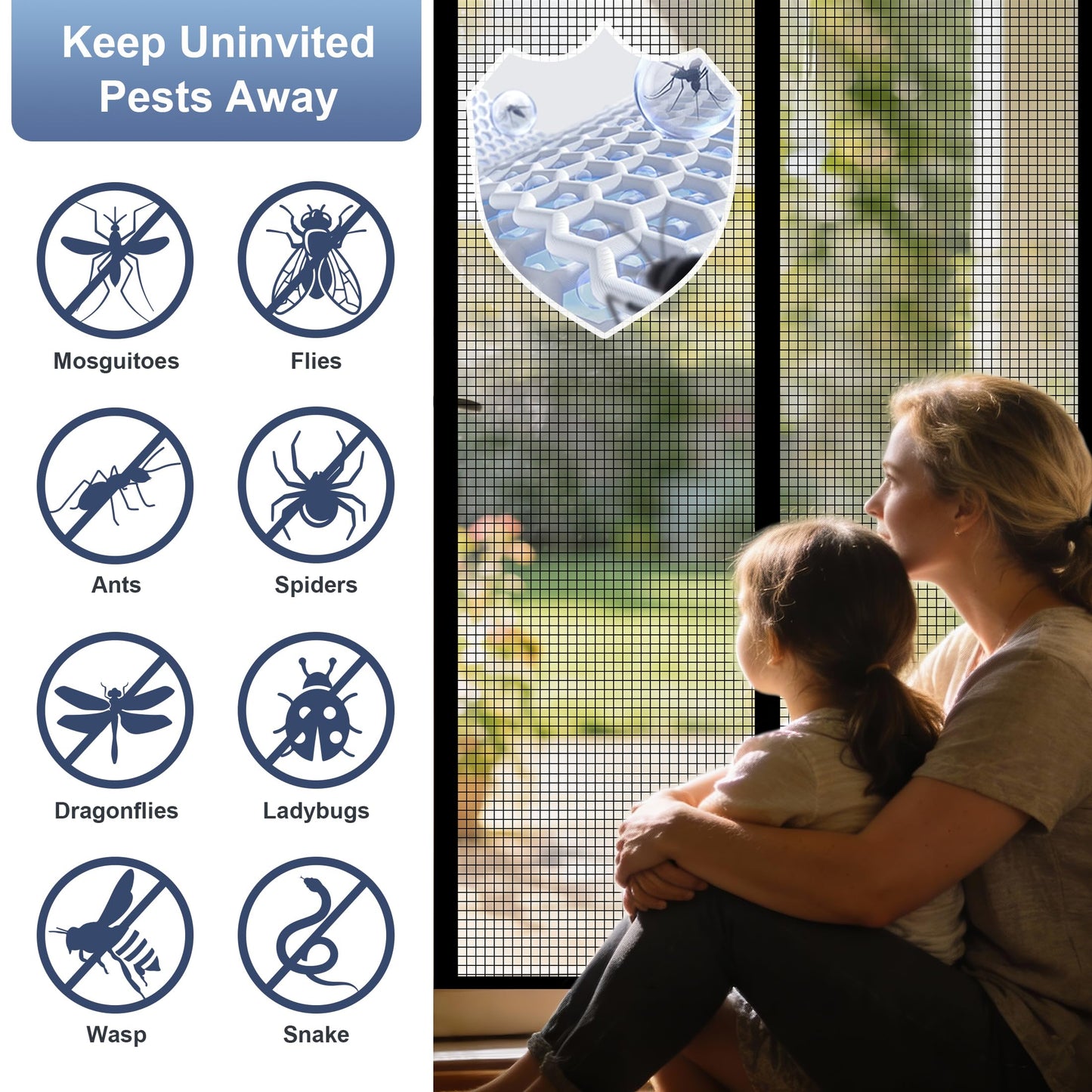 METAONLY Fiberglass Magnetic Screen Door Mesh, Works for Patio, Sliding Door, Keeps Bug Mosquito Out, Fresh Air Flow, Fits 36" x 82" Door - Curtain Size 38" x 83", Black