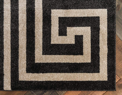 Unique Loom Athens Collection Classic Geometric Modern Border Design Area Rug (5' 0 x 8' 0 Rectangular, Black/ Beige)