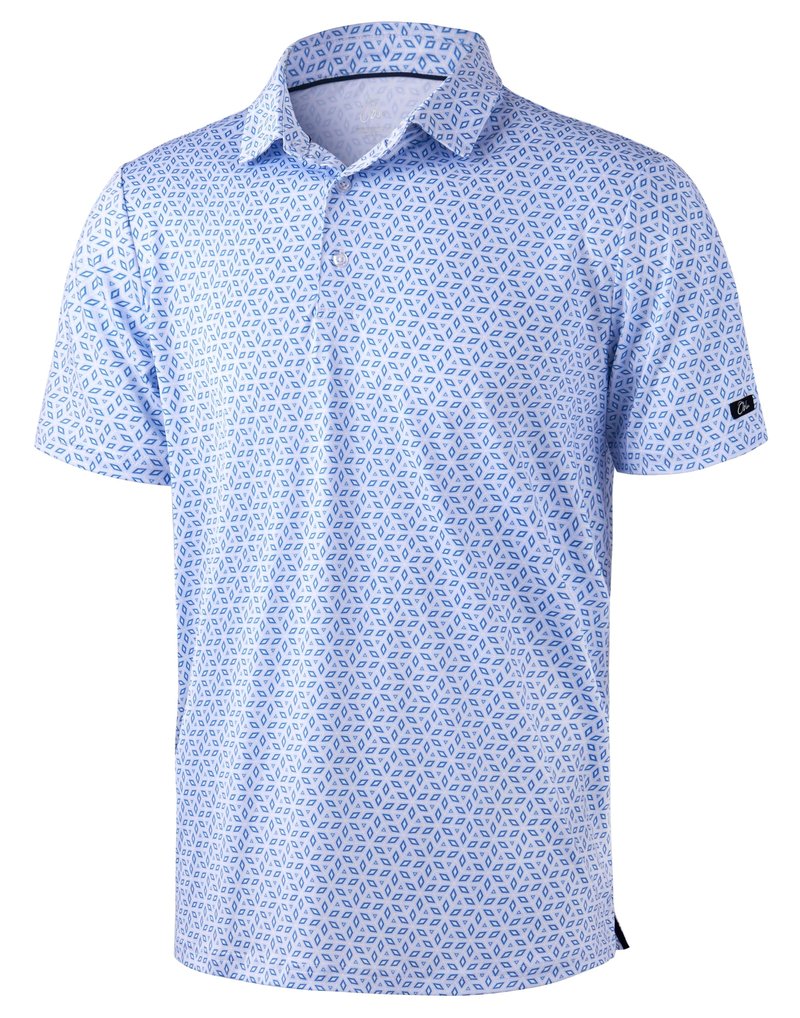 Obla Mens Golf Polo Shirts Short Sleeve Dry Fit Performance Moisture Wicking Casual Print Collared Golf Shirts for Men (Light Blue Diamond_M)
