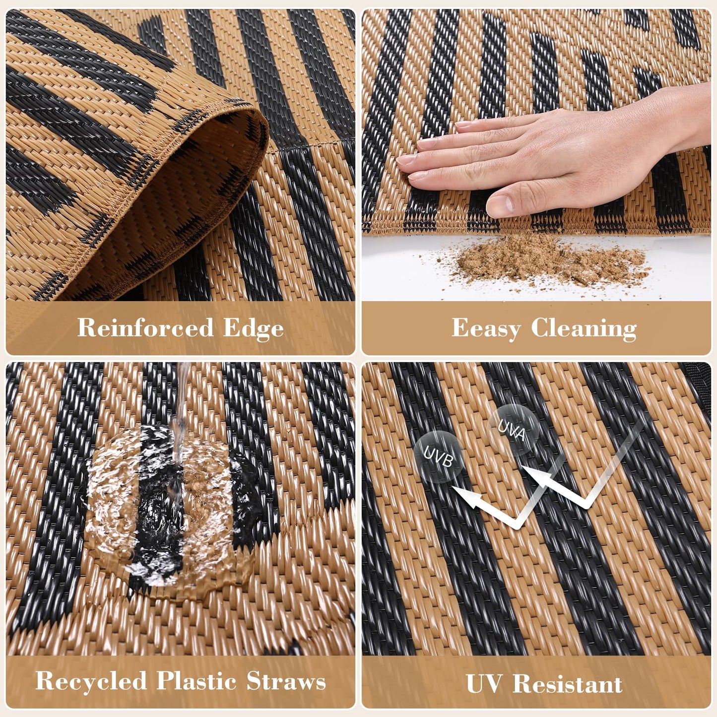Lahome Outdoor Rug 8x10 Patio Waterproof, Plastic Straw Reversible Rv Outdoor Rugs for Camping, Large Indoor Outdoor Carpet for Porch Deck Backyard Camper Picnic, Brown 8'x10'