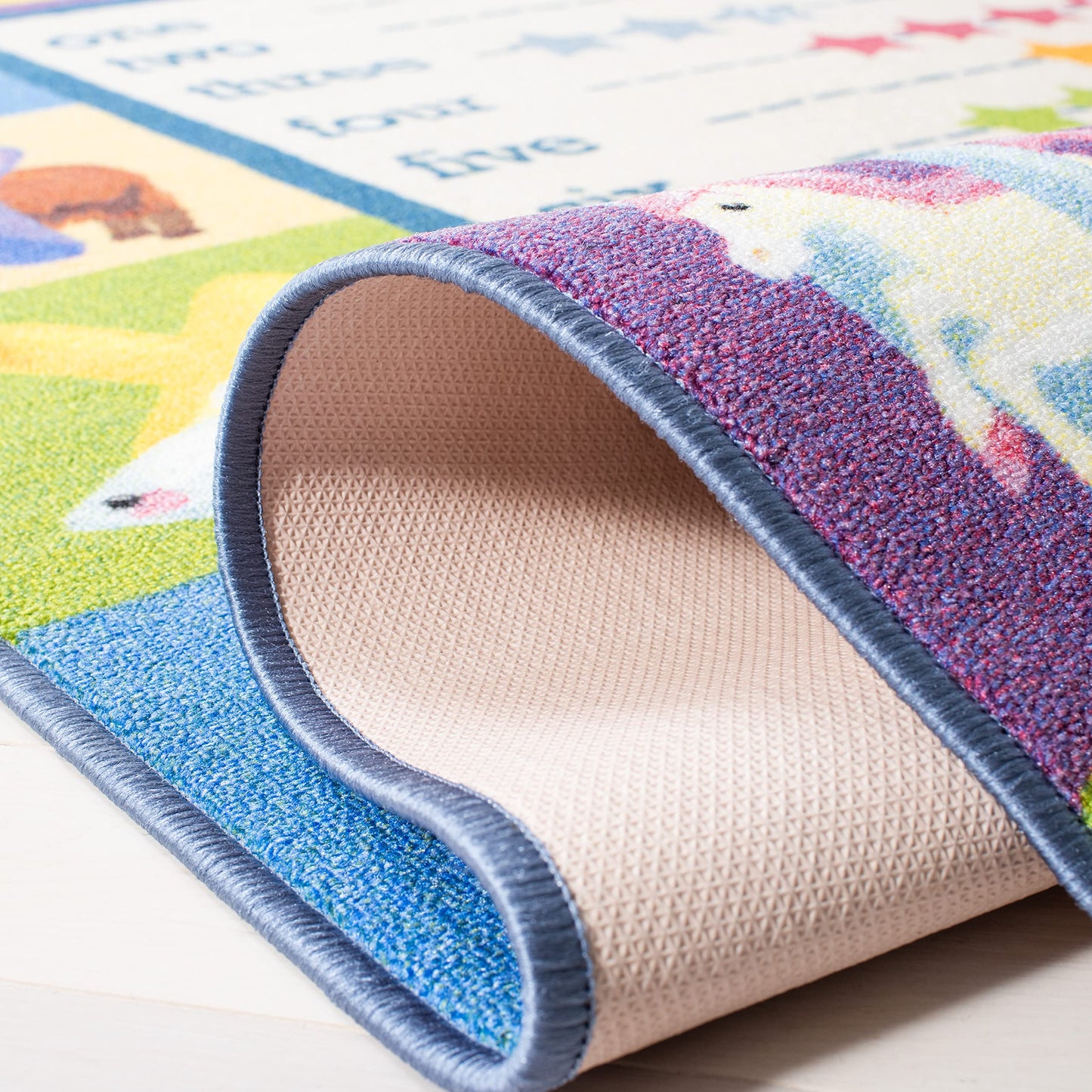 SAFAVIEH Washable Rug Kids Playhouse Collection - 3'3" x 5'3", Beige & Blue, Slip Resistant & Easy to Clean, Ideal for Kids Room, Playroom, Nursery, Boys & Girls Room (KPH225A)